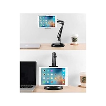 Masaüstü Telefon Ve Tablet Tutucu 19cm Ayak Çap Uzunluğu Ayarlanabilir Kollu Geniş Tablalı, Pvc + Metal Malzeme 360 Derece Dönebilen Masaüstü Telefon Ve Tablet Tutucu - Y01 Diğer