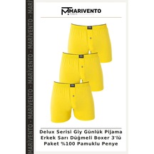 Marivento Delux Serisi Giy Günlük Pijama Erkek Sarı Düğmeli Boxer 3'lü Paket %100 Pamuklu Penye