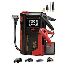 Robo Süper 4'lü Şarjlı Akü Ateşleyici Lastik Şişirici Powebank Led Işık 150psi Yüksek Basınçlı Kırmızı