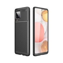 Samsung Uyumlu Galaxy A12 Kılıf Karbon Desenli Şık Negro Premium Silikon Kapak Siyah