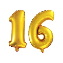 16 Yaş Sayı Folyo Balon Altın 90 Cm Turuncu