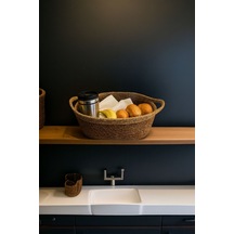 1 Adet Hasır Örgülü Bej Şeritli Organizer & Ekmeklik Hasır