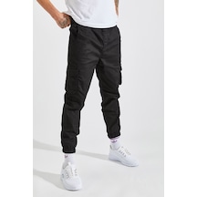 Tarz Cool Erkek Slim Fit Kargo Cep Likralı Pantolon Siyah