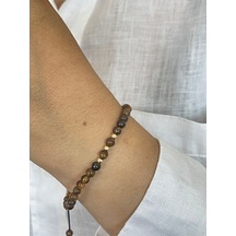 14 Ayar Altın Top Detaylı Doğal Kaplangözü Taşlı Unisex Altın Bileklik Altın