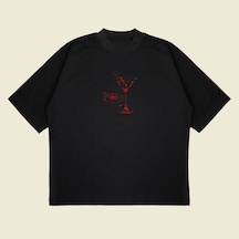 Tarzsokak Martini W Cigarette Boxy Fit Oversize Unisex Tshirt Baskılı Tişört Siyah
