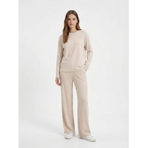 LTB Yüksek Bel Geniş Paça Krem Pantolon Krem