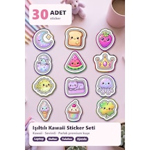 30 Adet Holografik Sevimli Figürler Sticker Seti - Laptop Defter Telefon İçin Çok Renkli