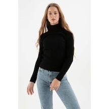 Fashion Friends Kadın Fitilli Balıkçı Yaka Kazak 23k0288k1 Siyah