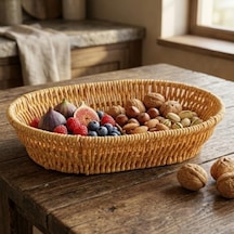 El Yapımı Doğal Hasır Sepet - Oval Ekmeklik Ve Çok Amaçlı Düzenleyici 25,50x18x6 Cm