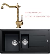 Franke BFG 651 Evye Nero Granit Evye + Old England Bronz Armatür Set