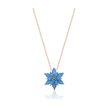 Papatya Silver 925 Ayar Açık Mavi Opal Taşlı Gümüş Lotus Kolye