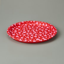 Sarkapp Kalpli Metal Tepsi - Kırmızı / Pembe - 35x35 Cm Çok Renkli