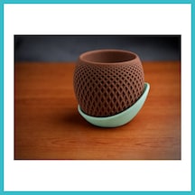 Bezos 3d Baskı Küre Saksı - Kafes Dokulu İki Parçalı Dekoratif Saksı - Kahverengi-mint Dfnbez 77309417