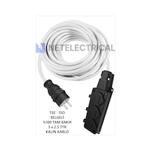 Kauçuk 3'lü 18 Metre Topraklı Grup Priz - 3x2.5 Ttr Tam Bakır Kalın Beyaz Kablo 18 Metre