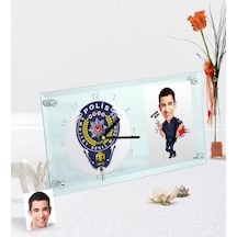 Kişiye Özel Bay Polis Karikatürlü Masaüstü Cam Saat - 2