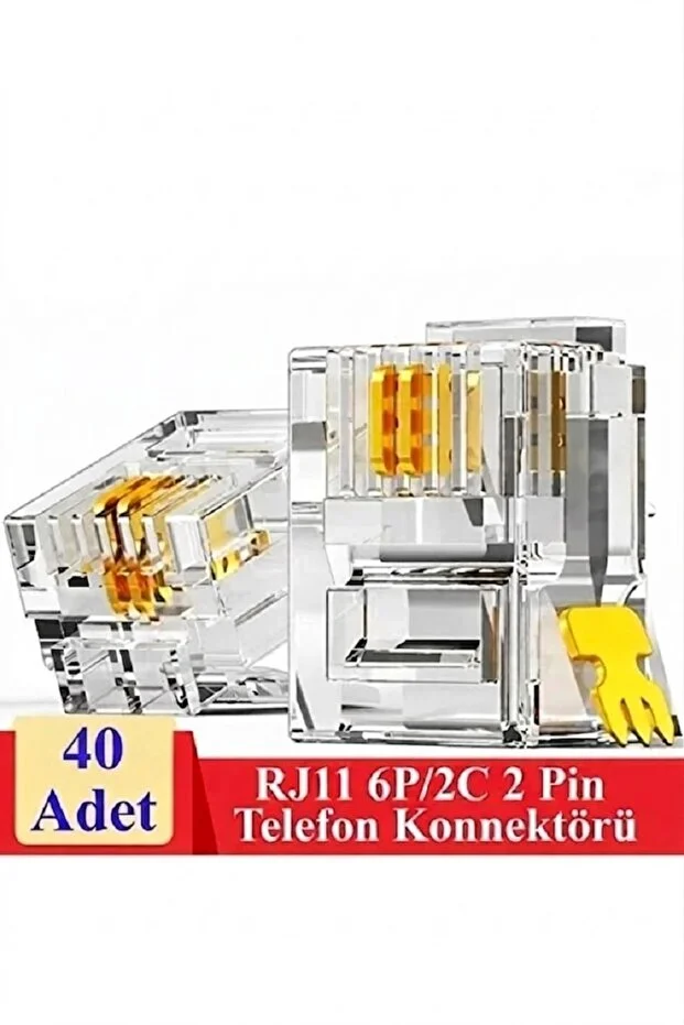 40 Adet Rj11 2pin Jak 6p2c 2 Pinli Plug Altın Kaplama 2 Çekirdek Telefon Kablosu Için Konnektör
