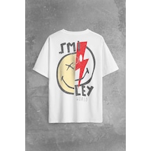 Smile World Urban Street Culture Gülen Surat Sırt Ön Baskılı Oversize Tişört Unisex T-shirt 001