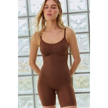 Kadın Vücut Sıkılaştıran Kahverengi Likralı Body