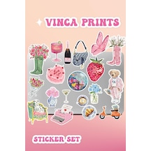 Vinca Pembe Etiket Macbook Notebook Tablet Telefon Ajanda Laptop Defter Sticker Seti 3 Adet Çok Renkli