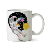 Astronot Dünya Gezegen Baskılı Kupa Bardak Beyaz