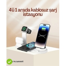 4 Cihazı Aynı Anda Şarj Edebilen Kablosuz Şarj İstasyonu Çok Yönlü Ve Pratik Tasarım Beyaz