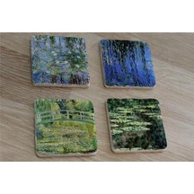Claude Monet Eserleri Doğal Taş Bardak Altlığı 4'lü Set - Natural Stone Coasters - Taş Çok Renkli
