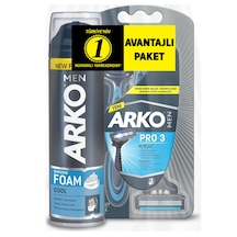 Arko Men T3 Pro3 Tıraş Bıçağı 3'lü + Cool Tıraş Köpüğü 200 ML
