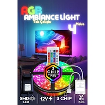 4 Metre Tv Arkası 16 Renkli Tak Çalıştır Yatak Odası Mutfak Bilgisayar Rgb Led Lambader Animasyon