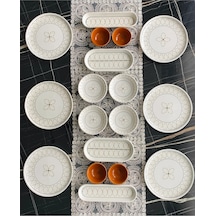 Venüs Home Gold Elips 6 Kişilik 18 Parça Kahvaltı Takımı Beyaz - Turuncu