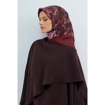 Armine Sura Saf İpek Eşarp 9520 - 85 Bordo Yeşil Çiçek Desen Bordo