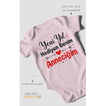Morivokids Yeni Yıl Hediyen Benim Anneciğim Kısa Kollu Bebek Body %100 Pamuk Bebe Pembe