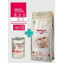 Bonacibo Yetişkin Tavuklu Kuru Mama 2 Kg & Sığır Etli Soslu Konserve Seti 6x400 Gr