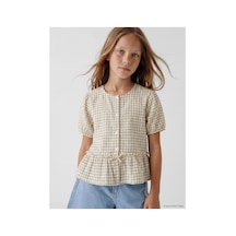 LC Waikiki Alıta Cıty Farkıyla Lcw Kids Ekru Ekose Standart & Regular Kız Çocuk Gömlek Ekru - 932394540 Ekru