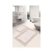 Dijital Baskı Çerçeveli Kaymaz Taban 2li Set Banyo Paspası Klozet Takımı 50x60cm-60x100cm Bej
