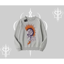 Biskilet Sweatshirt Burning Skull Rebel Street Anthem Gri