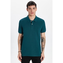 Tudors Erkek Slim Fit Dar Kesim %100 Pamuk Yeşil Polo Yaka Tişört-32775 Yeşil