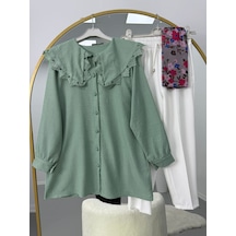 Lovie Moda Yakası Dantel Detaylı Pantolonlu Takım Yeşil-beyaz