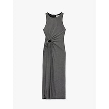 Koton Kolsuz Bisiklet Yaka Slim Fit Taş Detaylı Simli Midi Slip Elbise Siyah 6sak80066fk Siyah