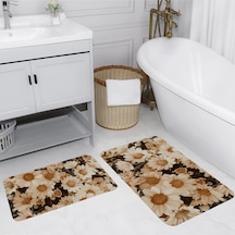 Rovigo Home Baskılı Kaymaz Taban 2 Li Banyo Paspas Takım Rvg5079-100X60-60X50 Çok Renkli