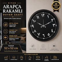 Siyah Arapça Rakamlı 52 X 52 Cm Duvar Saati