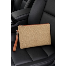 Adelina Bags Hasır Portföy El Çantası Bilek Askılı Saten Astarlı Hasır Görünümlü Clutch Çanta