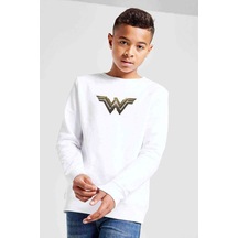 Tshirthane Wonder Woman Baskılı Unisex Çocuk Beyaz Sweatshirt