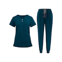 Suntek Kadın Fırçalama Üniforma Seti Hemşire İş L-mavi