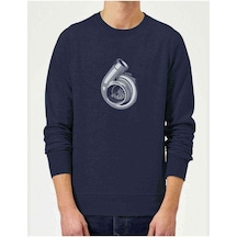 Turbo Baskılı Indigo Mavi Lacivert Erkek Örme Sweatshirt