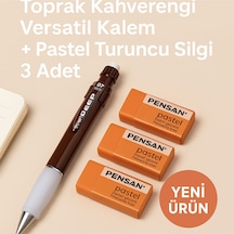 Toprak Kahve Versatil Kalem + Pastel Turuncu Silgi 3 Adet Toprak
