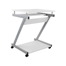 Vasagle Çalışma Masası, 4 Tekerlekli Bilgisayar Masası, Pc Masası, Pürüzsüz Klavye Uzatma, Kolay Montaj, Yerden Tasarruf Sağlayan Z-şekilli Pc Masası, Beyaz, Lcd811w, 60 X 48 X 73 Cm Abanoz
