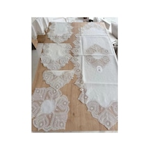 Salon Takımı Çeyizlik Krem Runner Set 5 Parça Keten Ranır Masa Konsol Sehpa Örtüsü Kartanesi Bzckh1964 Çok Renkli