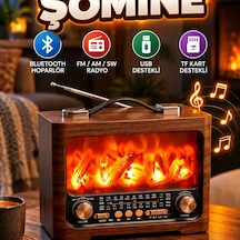 Retro Şömine Efektli Bluetooth Hoparlör Fm Am Sw Radyo, Usb Ve Tf Kart Destekli