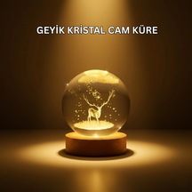 Usb Bağlantılı Geyik Temalı Kristal Küre Premium Masa Gece Lambası Renkli