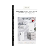 Premium Kablolu Şarj Pratik Batarya 20000 Mah Type-c Lightning Powerbank Trm-1027 22,5w Çok Renkli